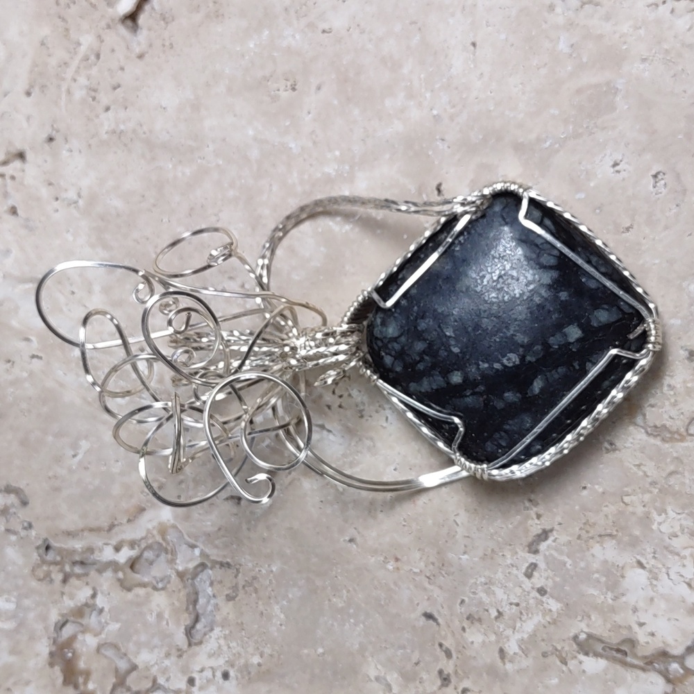 Silver Wire Wrapped Stone Pendant